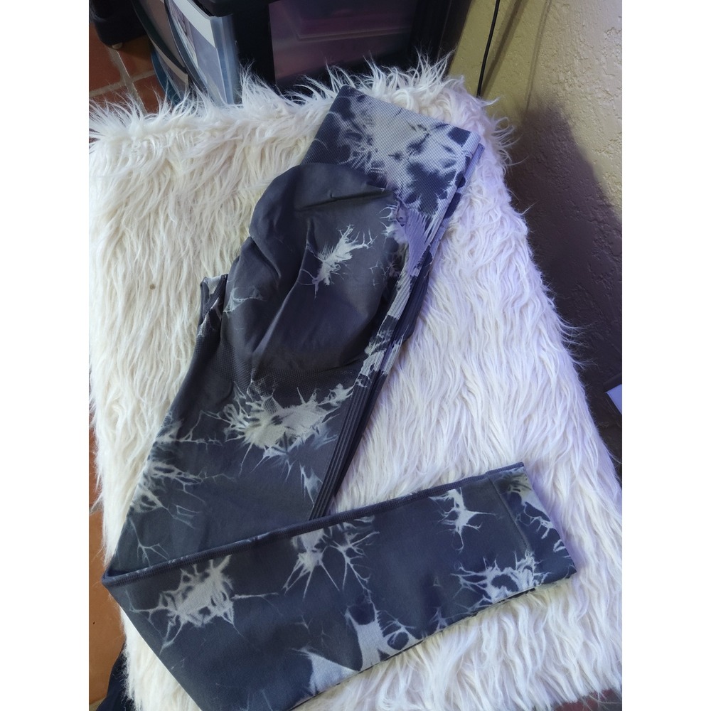 Seamless Tie Dye Scrunch Butt Leggings Navy White High Waisted Yoga Pants Small
